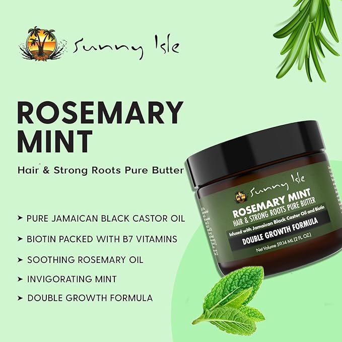 Sunny Isle Rosemary Mint Hair & Strong Roots Butter 2oz - Biotin, Jamaican Black Castor Oil