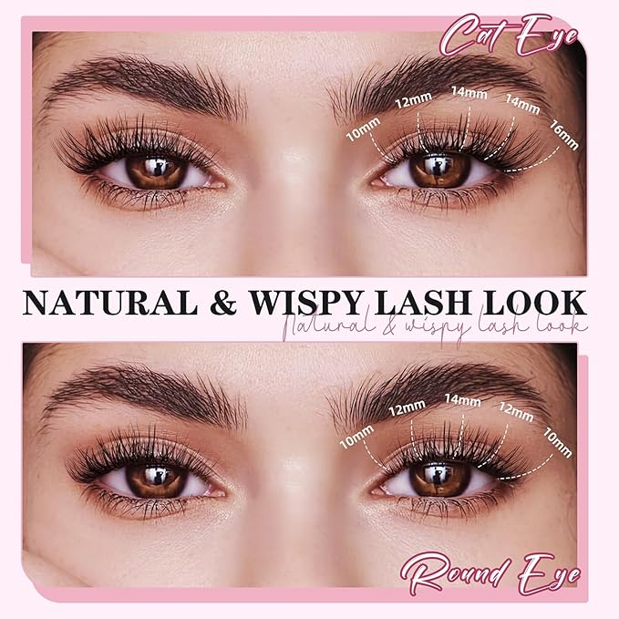 Natural Lash Clusters 10-18mm Mix D Curl DIY Extension Eye Natural Lashes False Wispy EyeLash Cluster (U26 Lashes Only)
