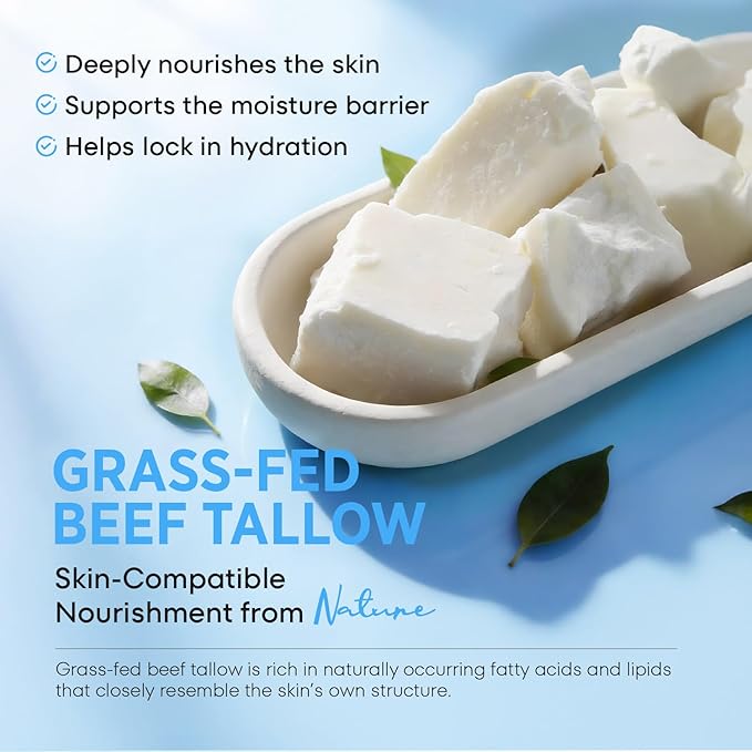 RONKIE GHK-Cu Peptide Cream for Face: Blue Beef Tallow Moisturizer with Copper Peptides Methylene Blue Gentle and Safe for Dry Sensitive Mature Skin 2oz