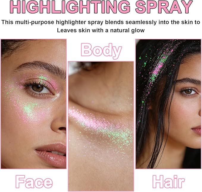 Hair and Body Glitter Spray, Shimmering Powder Sparkle Powder Makeup, Glitter Loose Sparkle Makeup for Body Highlighter,Festival Prom Rave Accessories (Mermaid)