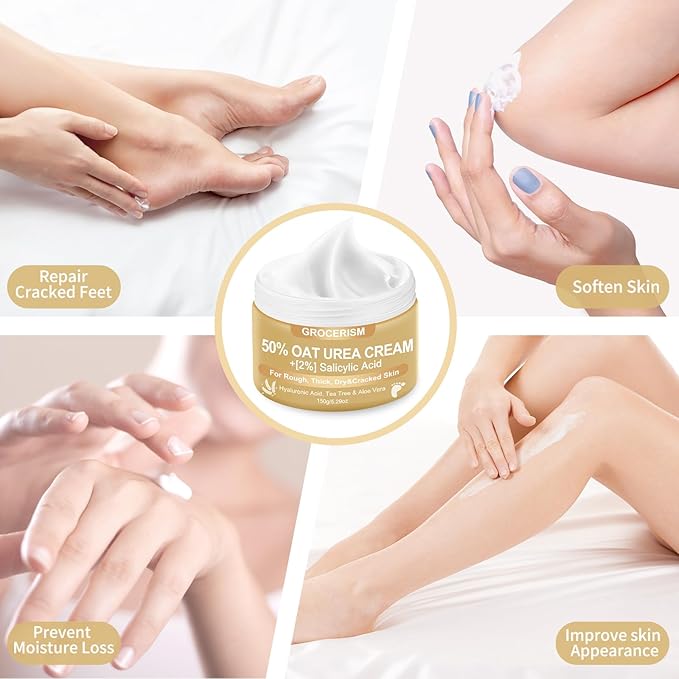 Urea Cream 50 Percent for Feet 10.58 oz with Oat and 2% Salicylic Acid, Foot & Hand Cream included Hyaluronic Acid, Tea Tree and Aloe Vera for Deep Moisturizing, Callus Removing (Classic Formula)
