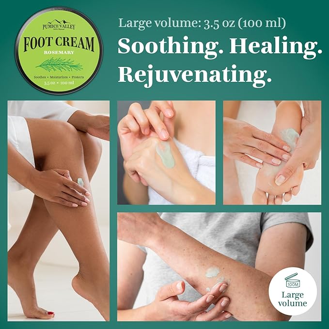 Pumice Valley Foot Balm Cream for Dry Cracked Heels and Feet - Natural Foot Moisturizer Balm for Calluses and Dry Feet Treatment (2 Pack Rosemary)