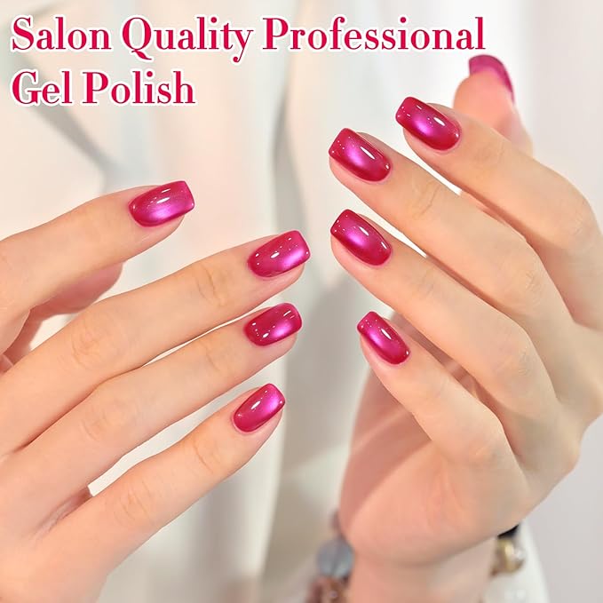 Double Rhythm 15ML Jelly Glass Cat Eye Gel Polish with Magnet Holographic Glitter Shimmer Translucent Sheer Color Salon Soak Off Magnetic Nail at Home (Magenta-MC1201)