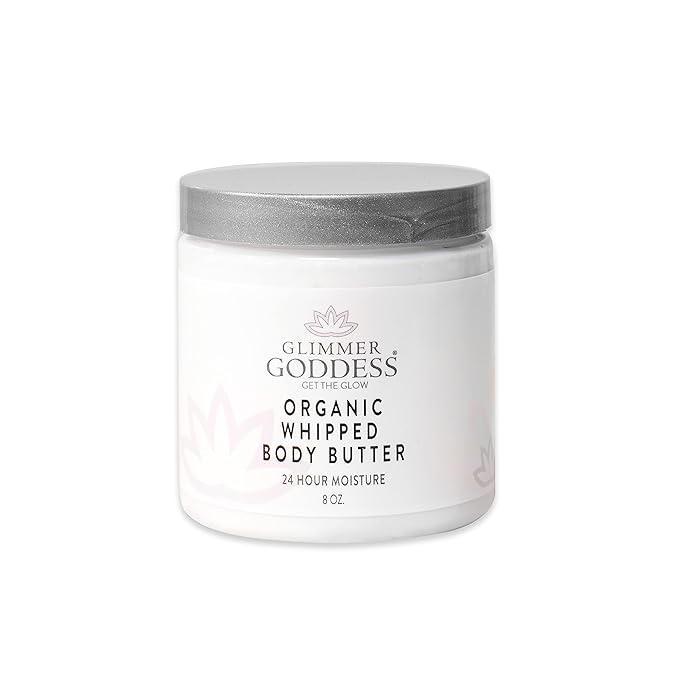 Glimmer Goddess Organic Whipped Body Butter for Women - Moisturizer Cream with Shea & Cocoa Butter, Almonds & Coconut Oil - Blood Orange, 8oz