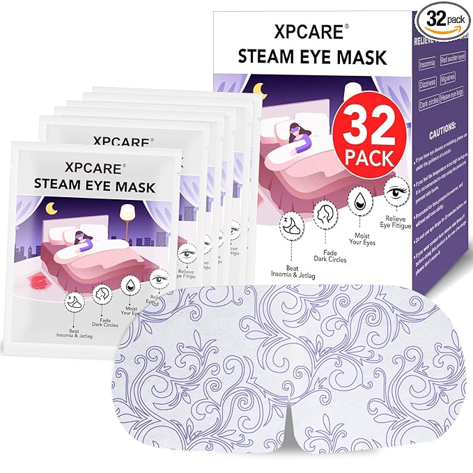 XPCARE 32 Pack Steam Eye Masks for Dry Eyes, SPA Warm Sleep Eye Mask, Disposable Heated Eye Mask for Dark Circles, Puffy Eyes, Relief Stress Eye Fatigue(Unscented)