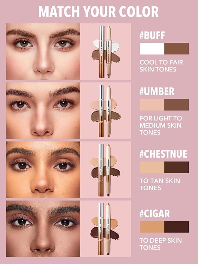 SHEGLAM Fine Line 2-In-1 Nose Contour & Highlight Pen Long Lasting Waterproof Cream Bronzer & Highlight Sticks-Cigar