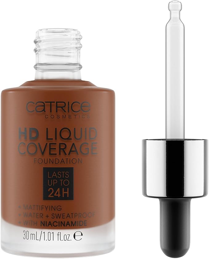 Catrice | HD Liquid Coverage Foundation | 24H Wear, Matte Finish, High Coverage, Waterproof Formula with Niacinamide | Vegan & Cruelty Free (097 | Cool Mocha)