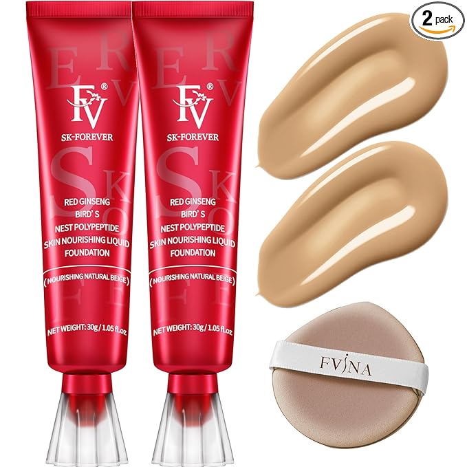 FV 2 Pack Dewy Liquid Foundation Makeup, Waterproof & Lightweight, Natural Finish with Medium Coverage, Hydrating Foundation for Dry and Normal Skin (Nourishing Natural Beige)
