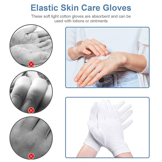 10 Pairs 100% Moisturizing Gloves for Dry Hands Overnight, Selizo 10 Pairs White Cotton Gloves for Women Eczema, Hand Moisturizer Sleeping Spa Gloves for Dry Hands Eczema