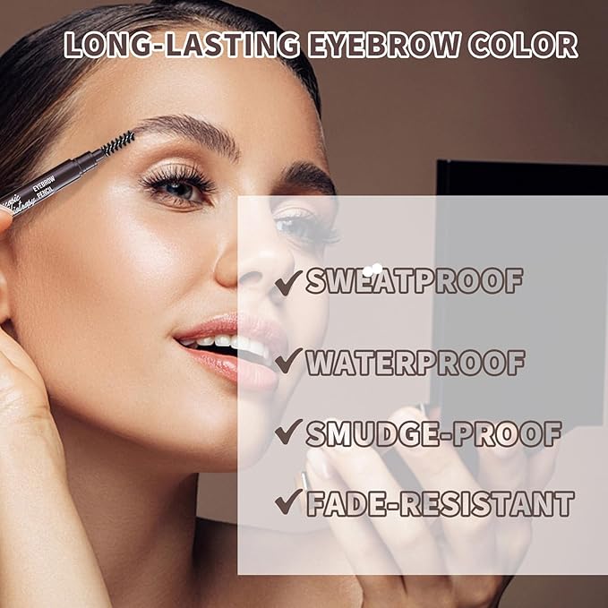 12pcs Medium Brown Waterproof Eyebrow Pencils for Women, Retractable Dual-End Eye Brow Pencil with Brush, Triangular Tip Design, Easier to Define and Fill in Eyebrows for Natural Brow Shape