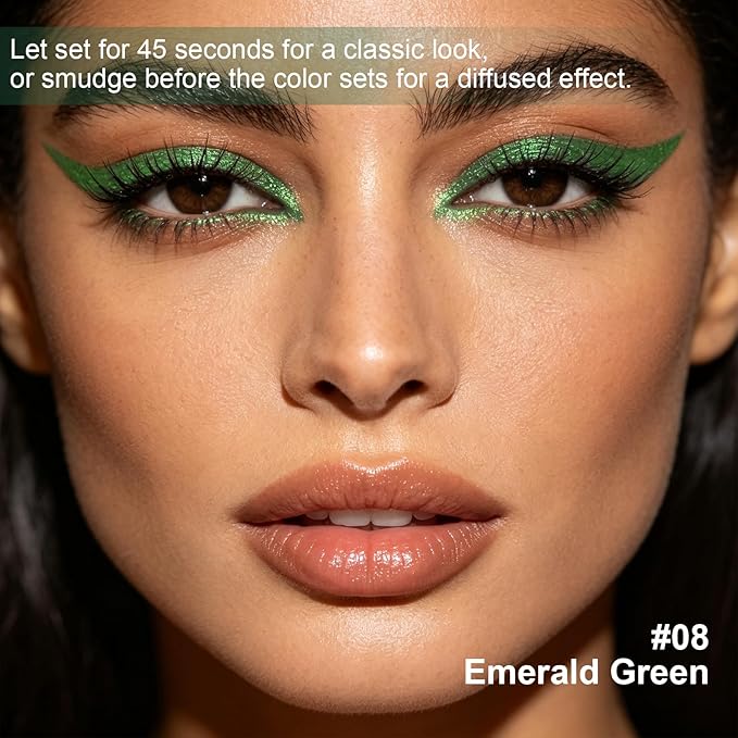 Green Shimmer Eyeliner Pencil,Smudge-proof Waterproof Long Lasting Eye Liner, High-Pigmented Smooth Creamy Formula for Mature Women, Eyes Makeup Pen Includes Sharpener-#8Green Shimmer