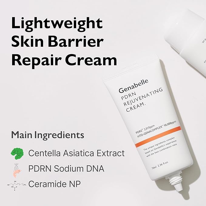 Genabelle PDRN Rejuvenating Cream - 1,000ppm PDRN Salmon DNA and Patented HTD-GENACOMPLEX for Skin Elasticity, Glass Skin - Ceramide and Tripeptide-1 Face Moisturizer - 2.36 fl.oz (70ml)