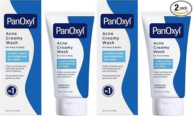 PanOxyl Antimicrobial Hydrating Acne Creamy Wash, 4% Benzoyl Peroxide, 6 Ounce (Pack of 2)