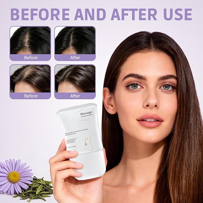 Hair Growth Serum with Built-In Brush, Scalp Serum with Heart Leaf Exosomes & Echinacea & Green Tea Extracts For Hair And Scalp Care, 3.38 Fl. Oz