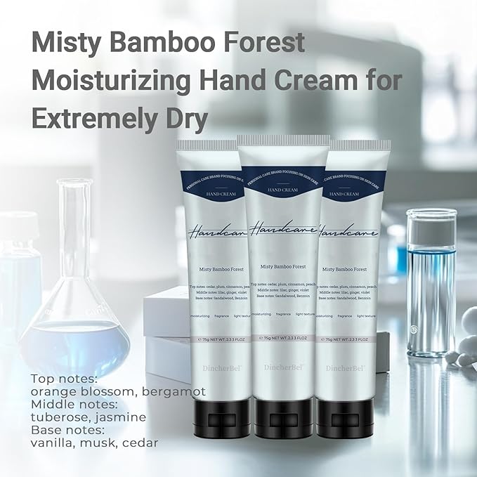 DincherBel 3 Pack Summer Fragrance Hand Cream – Misty Bamboo Forest, Deeply Moisturizes Dry Cracked Hands, Non-Greasy & Fast-Absorbing Portable 3x2.33oz Gift Set