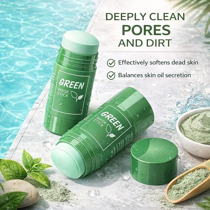 Green Tea Mask Stick for Face, Blackhead Remover Clay Mask, Deep Pore Cleansing Stick, Oil Control Acne Treatment, Moisturizing Detox Face Mask, Pore Minimizing Skincare for Women and Men