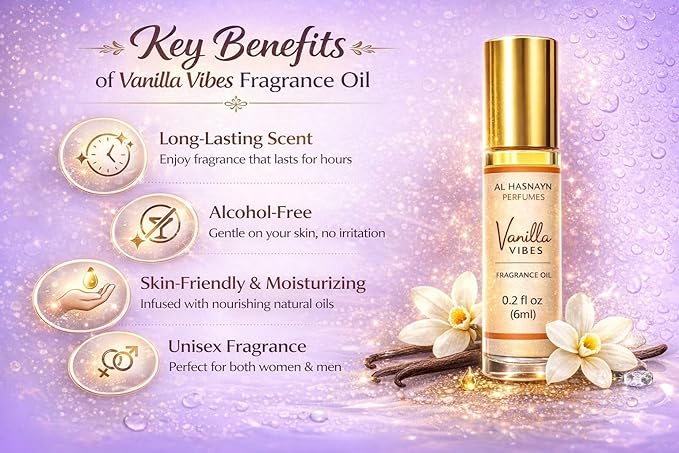 AL HASNAYN Vanilla vibes Fragrance Oil Roll-On Perfume 6ML 0.20 fl oz |Rollerball perfume |Alcohol free| Long Lasting | Gifts for men women|