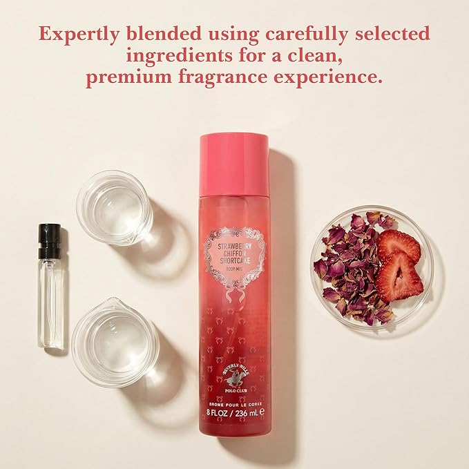 Beverly Hills Polo Club Strawberry Chiffon Shortcake Body Mist for Women – Irresistible Gourmand Fruity Fragrance – Long-Lasting All-Day Scent – French Crafted 236ml / 8 FL OZ