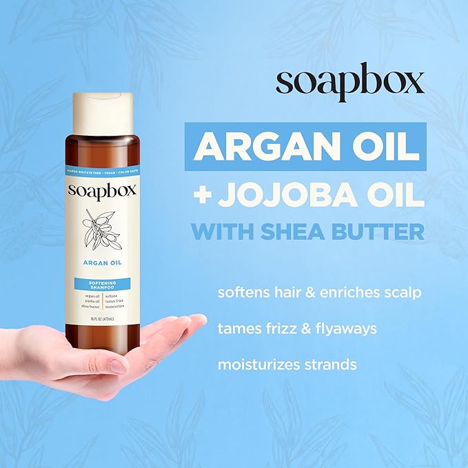 Soapbox Argan Oil & Vanilla Shampoo & Conditioner Set, Leaves Hair Smooth & Controls Frizz - Clean Ingredients Free of Harsh Chemicals, Sulfates, Parabens & Silicones - 16 oz Each