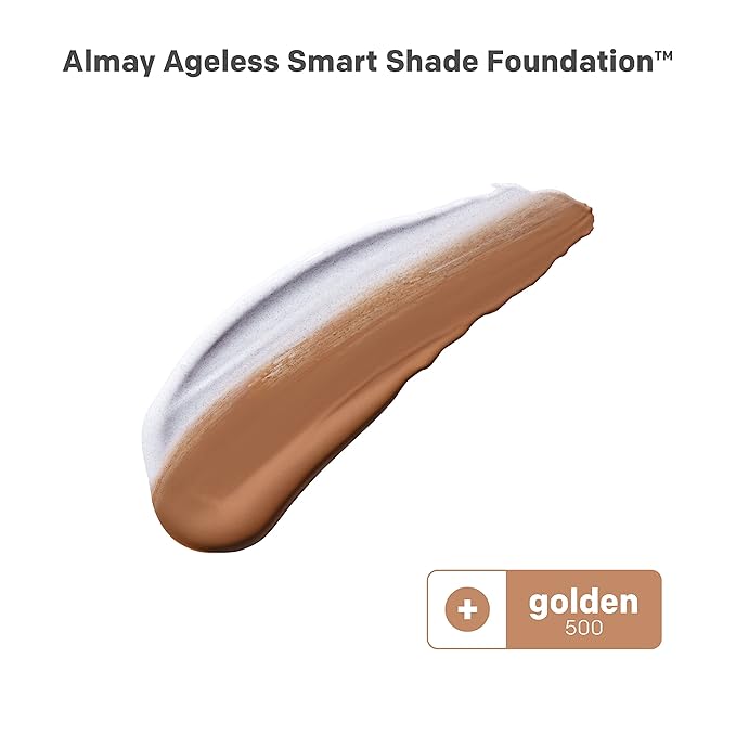 Almay Anti-Aging Foundation, Smart Shade Face Makeup with Hyaluronic Acid, Niacinamide, Vitamin C & E, Hypoallergenic-Fragrance Free, 500 Golden, 1 Fl Oz (Pack of 2)