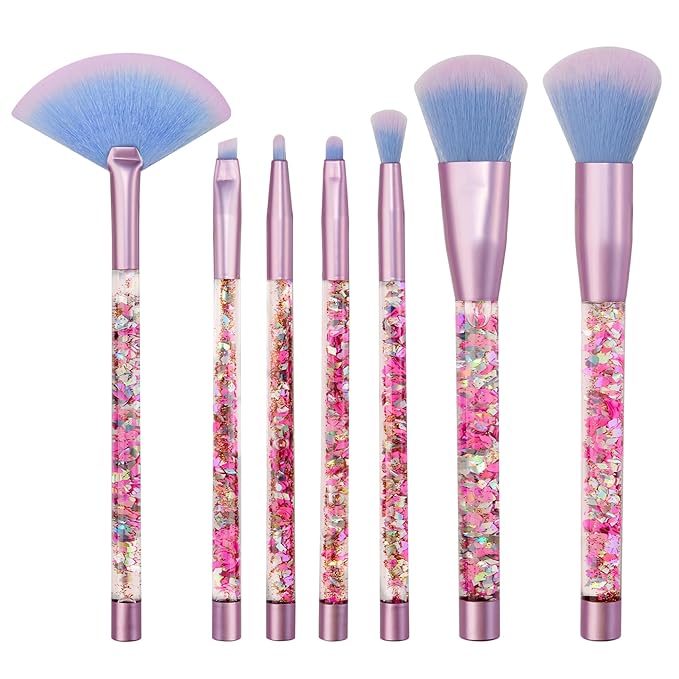 Kids Makeup for Girls,Glitter Unicorn Foundation Fan Powder Blush Lip Highlight Eye shadow Eyebrow Brushes Set with Liquid Flows and Case for Girls Teen Women as Gift Present