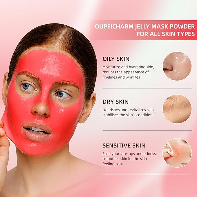 Hydro Jelly Masks for Women Home Spa,Hydrating & Moisturizing Peel-Off Rubber Gel Face Mask Skin Care,Professional Jelly Mask for All Skin Types 23 Fl Oz（Strawberry）