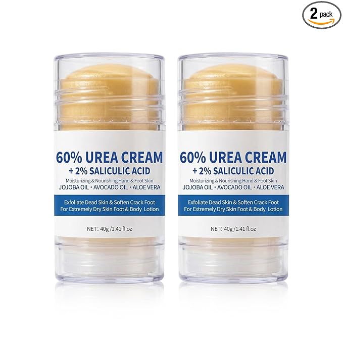 2Pack 60% Urea + 2% Salicylic Acid Foot Care Stick,Maximum Strength Urea Foot Cream,Deeply Moisturizes Cracked Heels,Dry Hands & Rough Knees,Exfoliates & Softens Skin Urea Foot Stick