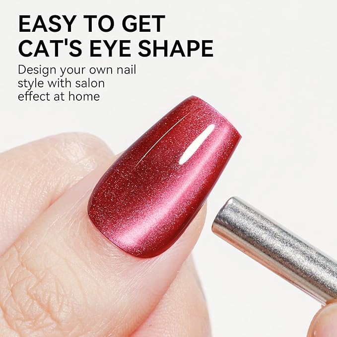 Red Cat Eye Gel Polish, Jelly Glass Magnetic Nail Polish, Ruby Red UV Glitter Holographic, Cateye Gel Polish with Magnet Shimmer Manicure Salon DIY at Home for Women, 12ML