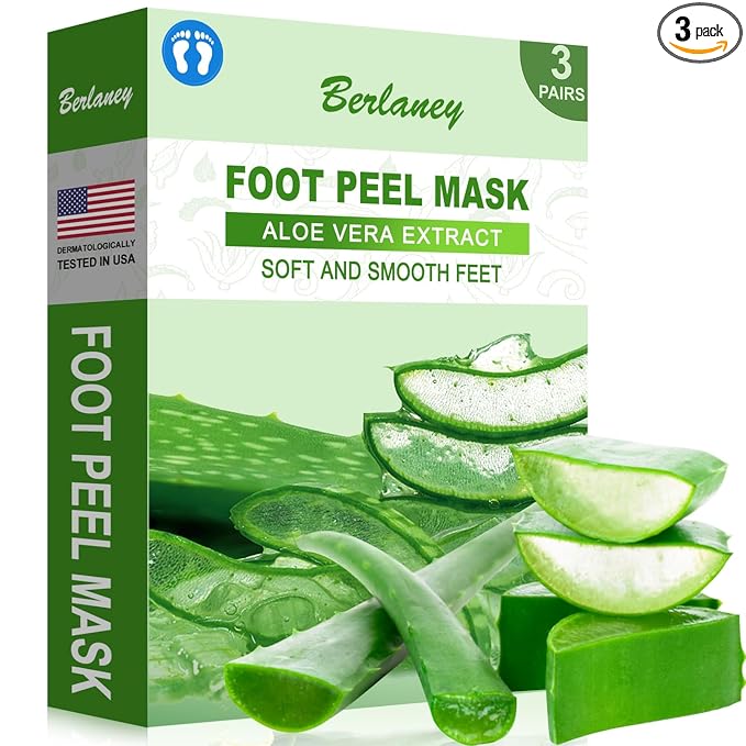 Aloe Vera Foot Peeling Mask, Baby Feet Exfoliating Peel for Dead Skin Removal& Moisturizing Care, Dry Cracked Heels Relief, Softening Rough Feet Spa Socks, 3 Pairs Pack(Unisex)