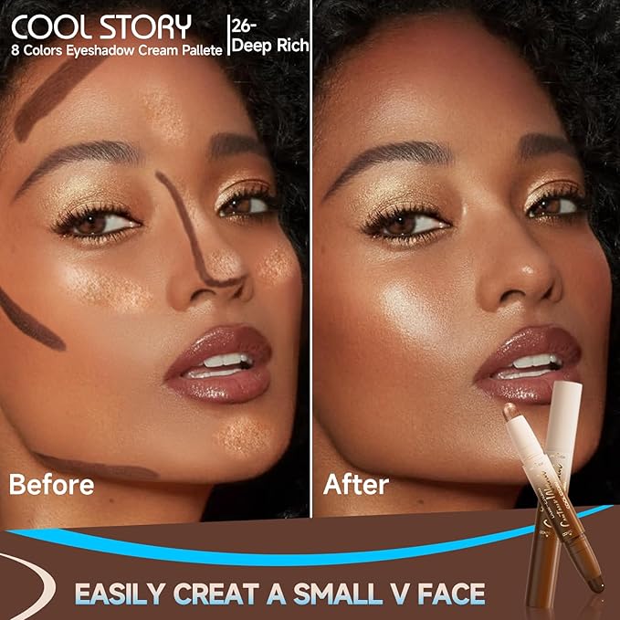 Dual-Ended Contour & Highlight Stick Cream Waterproof Contour Stick, Buildable Formula for Natural Definition and Sculpting, Flawless Cheeks/Jawlines/Nose Contours, creat your better face (Deep Rich)