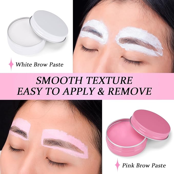 ATOMUS Brow Mapping Kit with 10m Pink & White Mapping String 20g White & Pink Brow Paste 50pcs Eyebrow Ruler Stickers 2 Brow Brushes 2pcs Eyebrow Pencil 1pc Sharpener 10pcs Blades