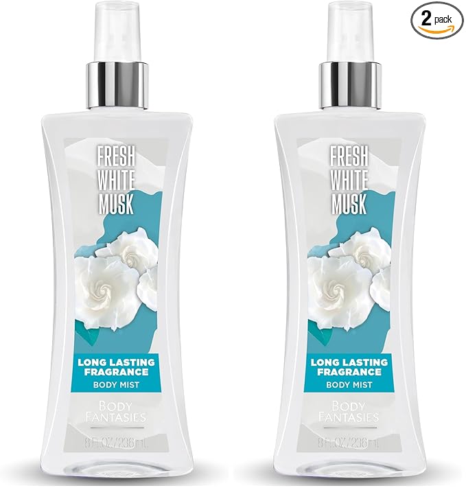 Body Fantasies Signature Fragrance Body Spray, Fresh White Musk, 8 Fluid Ounce (Pack of 2)