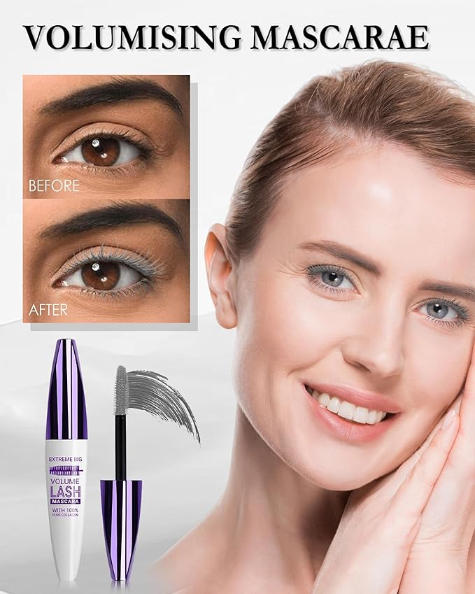 5D Gray Mascara for Eyelashes-1Pcs Longlasting Waterproof Smudge-Proof Cold Grey Mascara Volume and Length, Volumizing Defining Eye Lashes, Women’s Mother’s Day Eye Makeup Gift for Older Women 60 plus