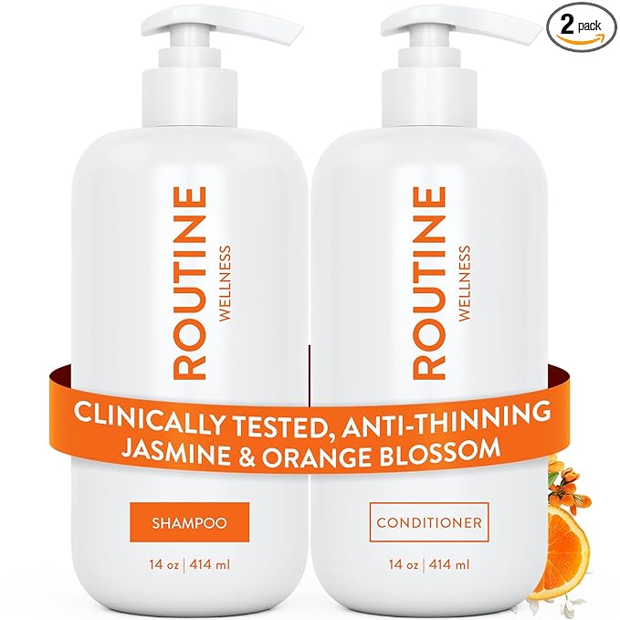 Routine Wellness Anti-Thinning Shampoo and Conditioner Set for Thinning Hair - Biotin DHT Blocker Women & Men - Color Safe Shampoo for Hair Loss & Healthier Hair - Jasmine & Orange Blossom Set