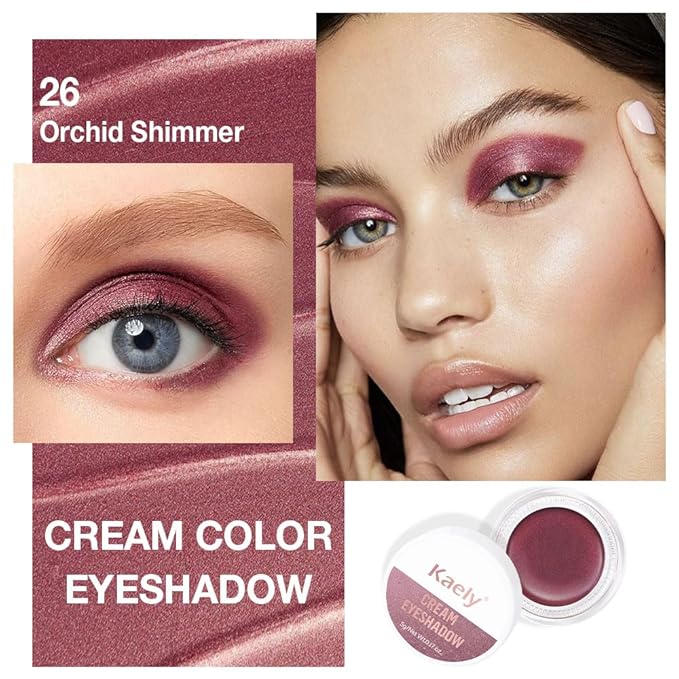 FeiCuiYun Cream Glitter Orchid Shimmer Metallic Eyeshadow Palette Makeup, Natural Single Mini Instant Holographic Eyeshadow For Women, Sombras Crema Para Ojos, Talc, Paraben & Cruelty Free, 26
