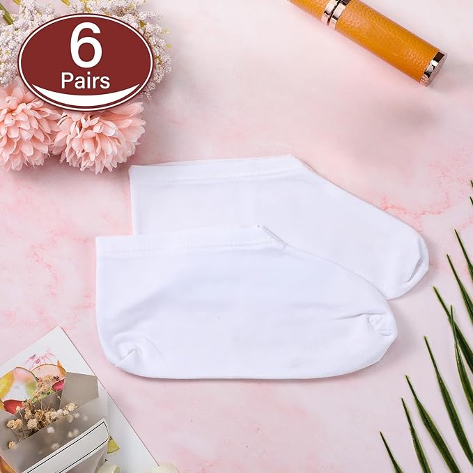 Geyoga 6 Pairs Moisturizing Socks Overnight for Dry Feet Spa Cotton Moisture Enhancing Cosmetic Socks for Women and Men, White