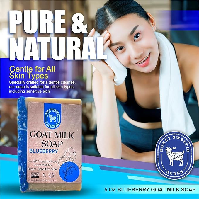 Honey Sweetie Acres Blueberry Goat Milk Soap - Handmade 5 oz Bar, Made with Natural Ingredients, Moisturizing & Gentle, Made in the USA