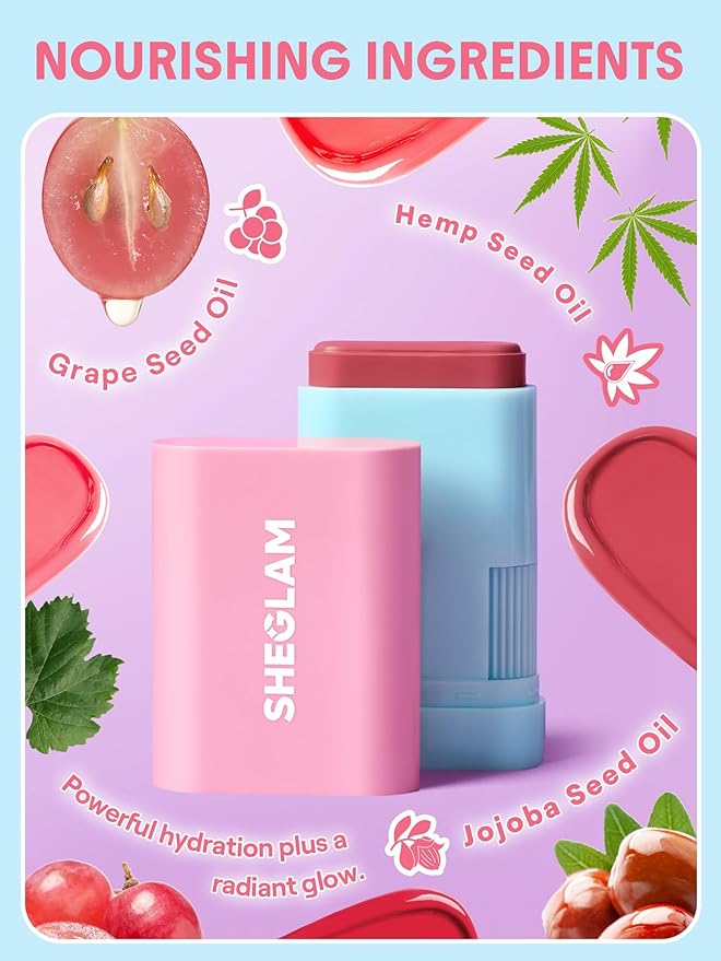 SHEGLAM Glass Glow Blush Stick Cream for Cheek and Lip, Waterproof Hydrating Tinted Solid Moisturizer Blendable Natural Grow Nude Face Blush Makeup-Stunner