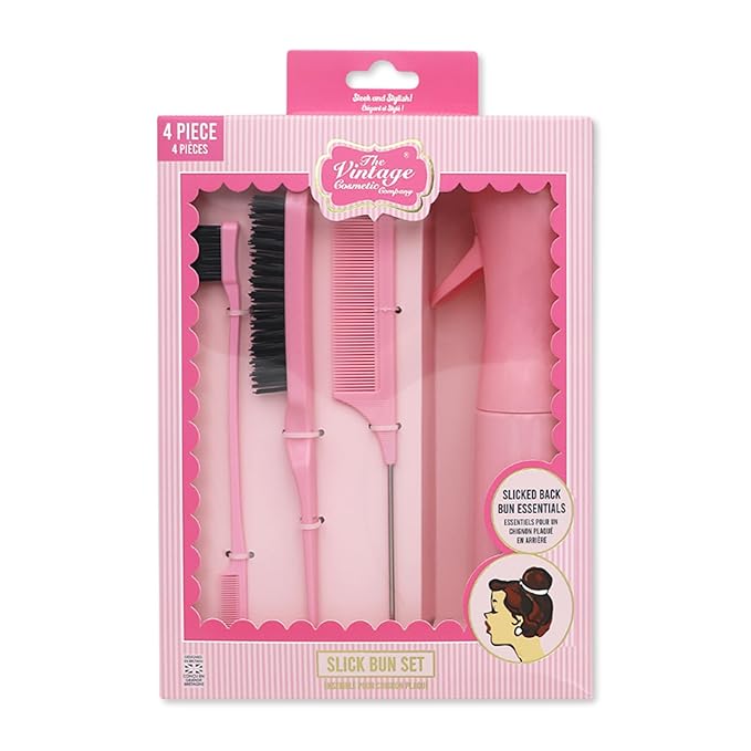 The Vintage Cosmetic Company Slick Bun Hair Misting Set for Women and Girls, Refillable Spray Bottle & Comb for Effortless Hair Styling and Refresh