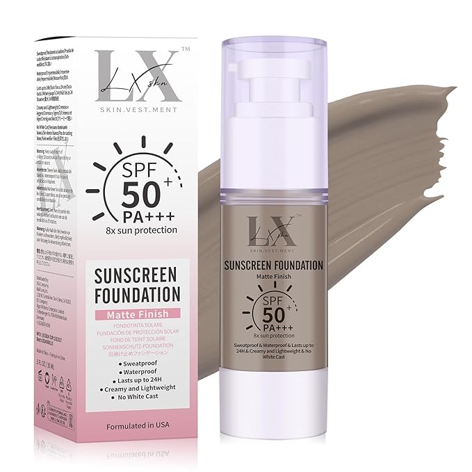 Tinted Face Sunscreen - Waterproof & Lightweight Liquid Foundation with SPF 50++, 3-in-1 Full Coverage Foundation Smooths & Blurs Pores, 410 Deep