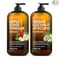 MAJESTIC PURE Apple Cider Vinegar Shampoo and Avocado Coconut Conditioner Set - Restores Shine & Reduces Itchy Scalp, Dandruff & Frizz - Sulfate Free, for All Hair Types, Men and Women - 2 x 16 fl oz