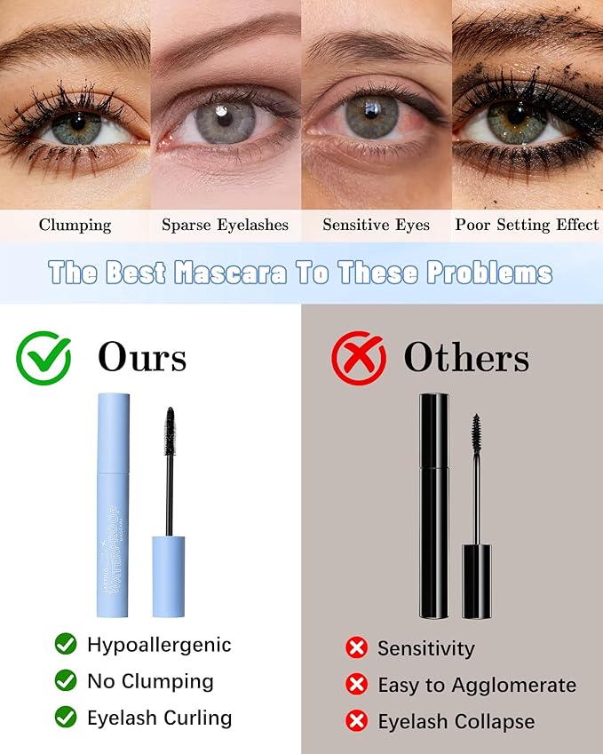 Mascara for Older Women 60 Plus,Black Mascara Volume Length Curling with Thinning Lashes,Waterproof & Long Lasting No Clumping,Hypoallergenic Formula for Sensitive Eyes,Mother's Day Present
