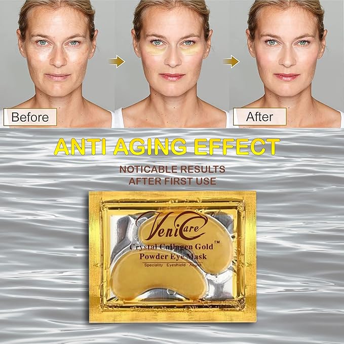 Anti Aging Crystal 24K Gold Powder Gel Collagen Eye Masks Sheet Patch VeniCare (30 Pairs)