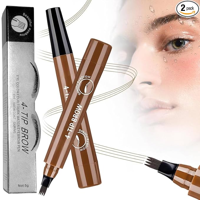 2PC Microblading Eyebrow Pencil,2026 Upgraded 4 Tipped 3D Waterproof Brow Pencil with,Micro-Fork Tip Easy to Create a Natural Makeup Look, Suitable For All day use (Dark Brown)