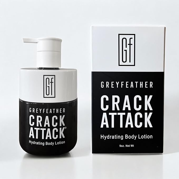 Greyfeather Crack Attack Hydrating Body Lotion for Dry Cracked Skin – Fast Absorbing, Mint Scented, Non-Greasy Moisturizer with Aloe, Shea Butter – Heals Hands, Feet, Elbows, Full Body Repair