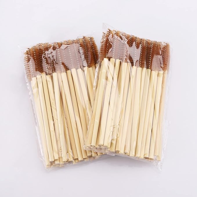 100 Pcs Disposable Mascara Wands, Bamboo Spoolies Brush for Eyelash Extensions, Spooly Eyelash Eyebrow Brushes Lash Wand Applicator Makeup Kits, Brown