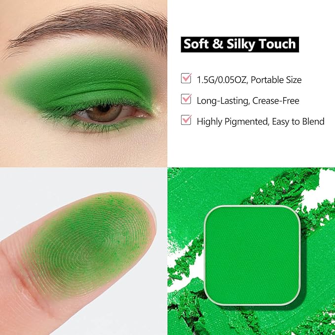 Matte Single Eyeshadow with Pan, Grass Green - Buttery Soft Highly Pigmented, Smooth Blendable, Perfect Fit for DIY Magnetic Palettes, Single Shadow Refill (Bunny Green)