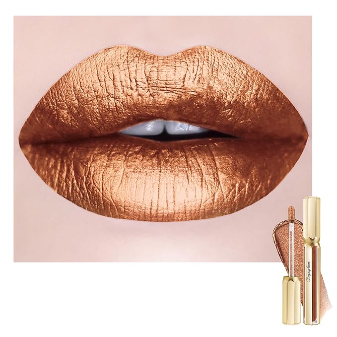 Depuplum Brown Lipsticks for Women Metallic Lipstick Long Lasting Shimmer Lip Gloss Metal Shine Glitter Waterproof Lipsticks Full Coverage Lip Color for Mother's Day,DP113 Pleasure