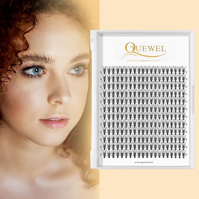 QUEWEL Cluster Lashes 240Pcs Individual Lash 20D 0.07C Curl 15mm Knot-Free Lash Extensions Clusters Lashes Soft&Natural False Eyelashes Individual DIY Eyelash Extension at Home(20D 0.07C 15)