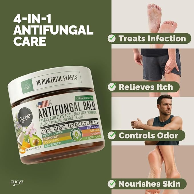 Puriya Clinically Proven Antifungal Cream for Skin Fungus, Extra-Strength Athletes Foot Cream Treatment, Jock Itch, Ringworm Treatment for Humans, Anti Fungal Itchy Skin Relief with Tea Tree Oil